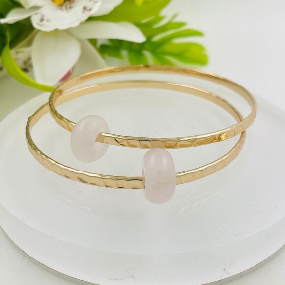 Authentic Pink and White Jade Donut Bangle Bracelets - White Jade - Pink Jade - Picture 5 of 7